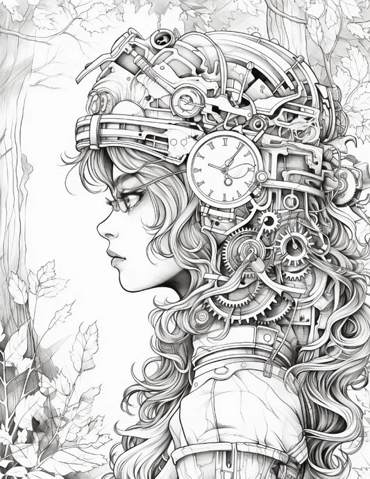 225 Steampunk Forest Coloring pages-Robs Books
