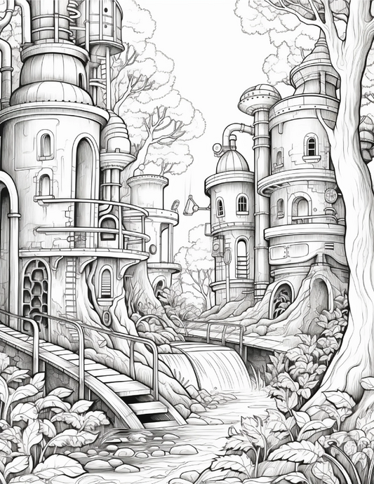 220 Steampunk Forest Coloring pages-Robs Books