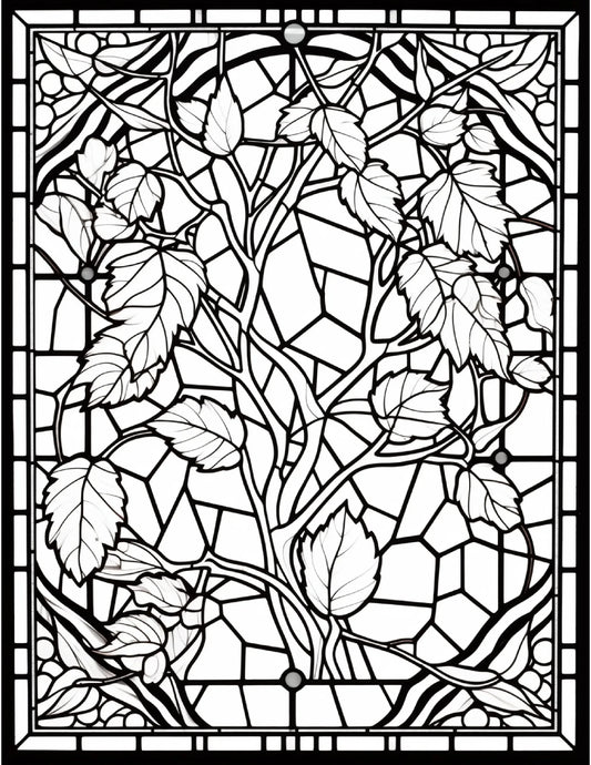 100 Stained-Glass Autumn Coloring 6-Robs Books