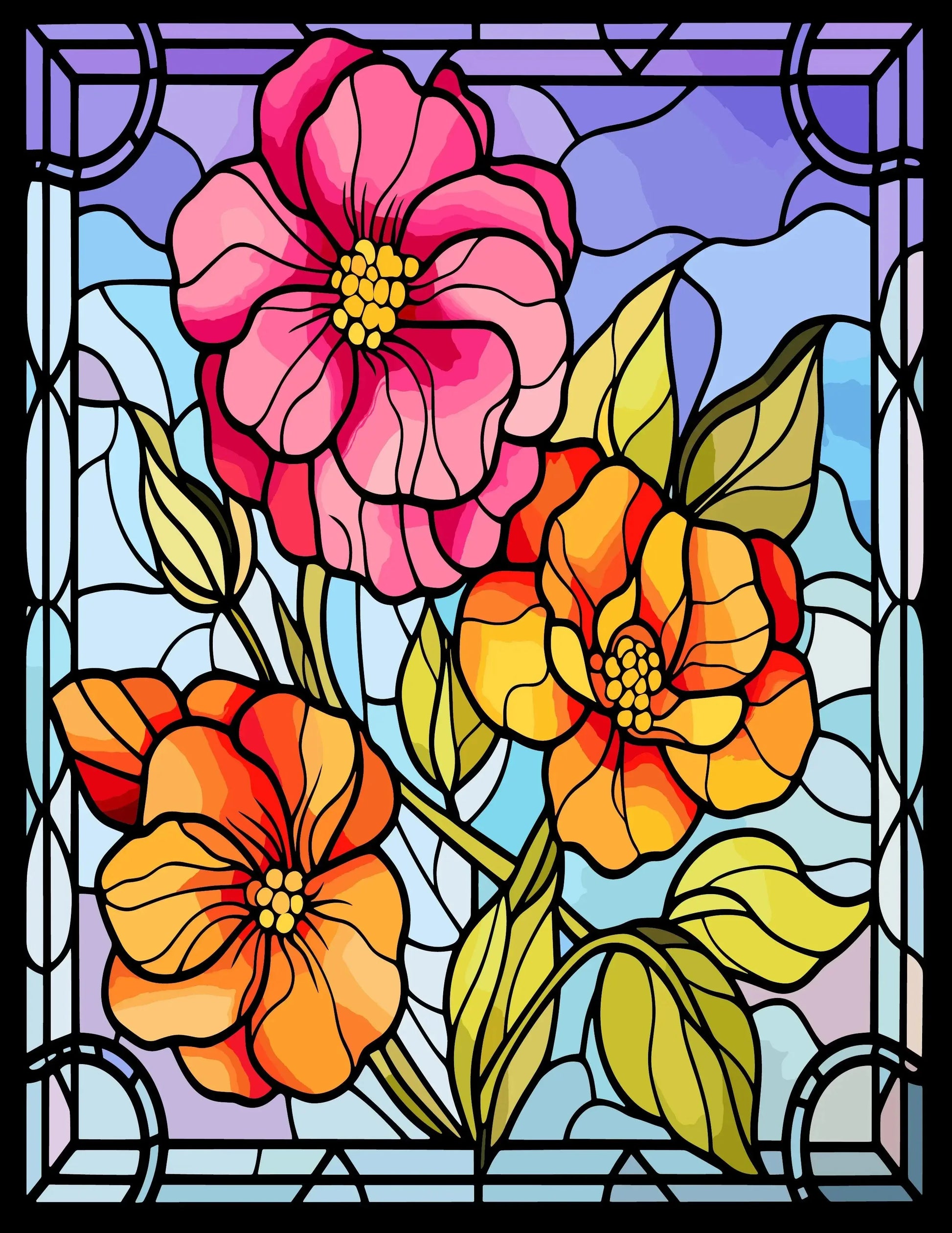 233 Floral Stained Glass Coloring Pages-Robs Books