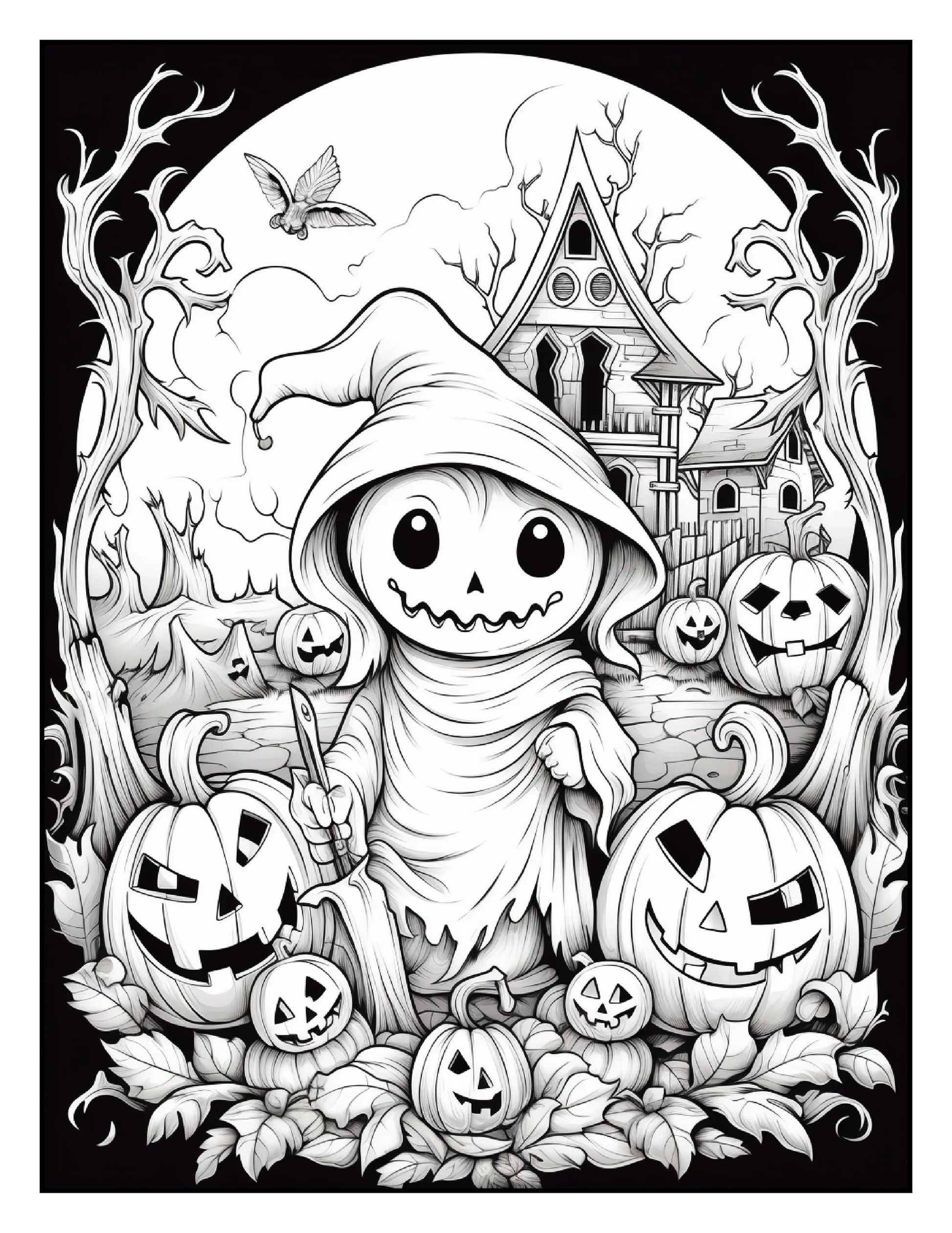 100 Halloween Ghost Coloring Pages For Adults-Robs Books