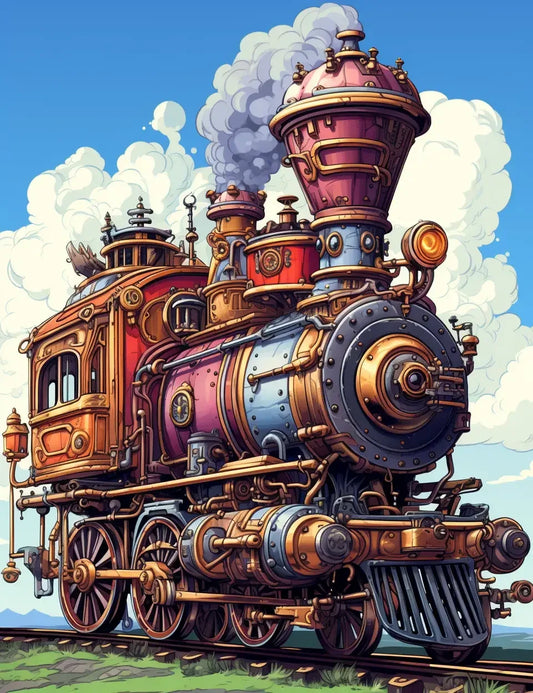 100 Steampunk Train Coloring Pages 1-Robs Books