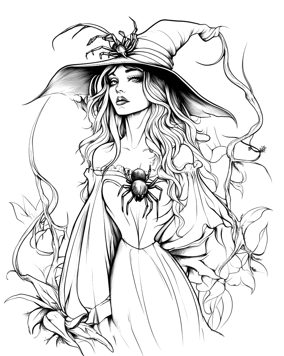120 Halloween Witch Coloring Pages-Robs Books