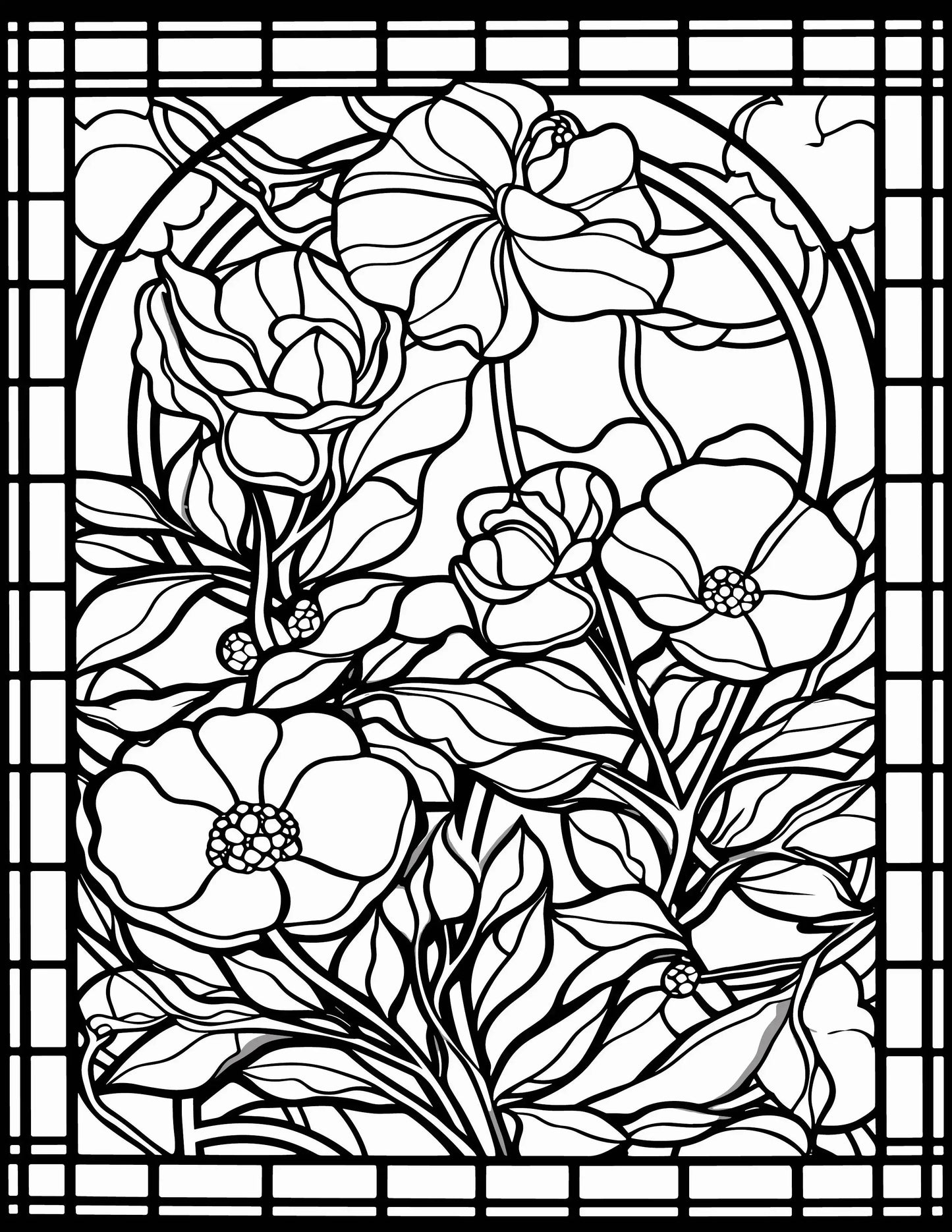 233 Floral Stained Glass Coloring Pages-Robs Books