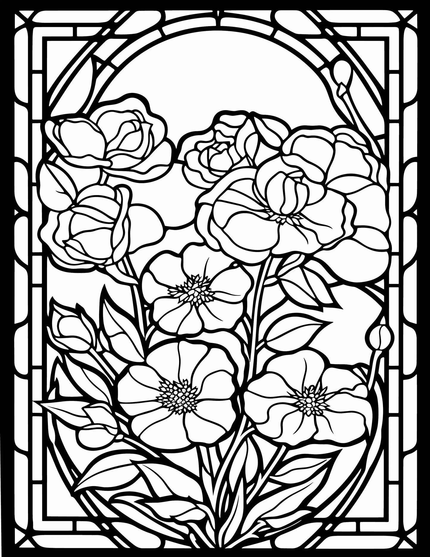 233 Floral Stained Glass Coloring Pages-Robs Books