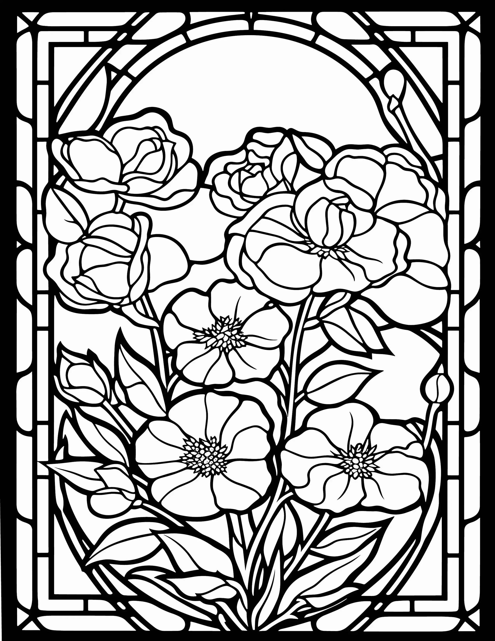 233 Floral Stained Glass Coloring Pages-Robs Books