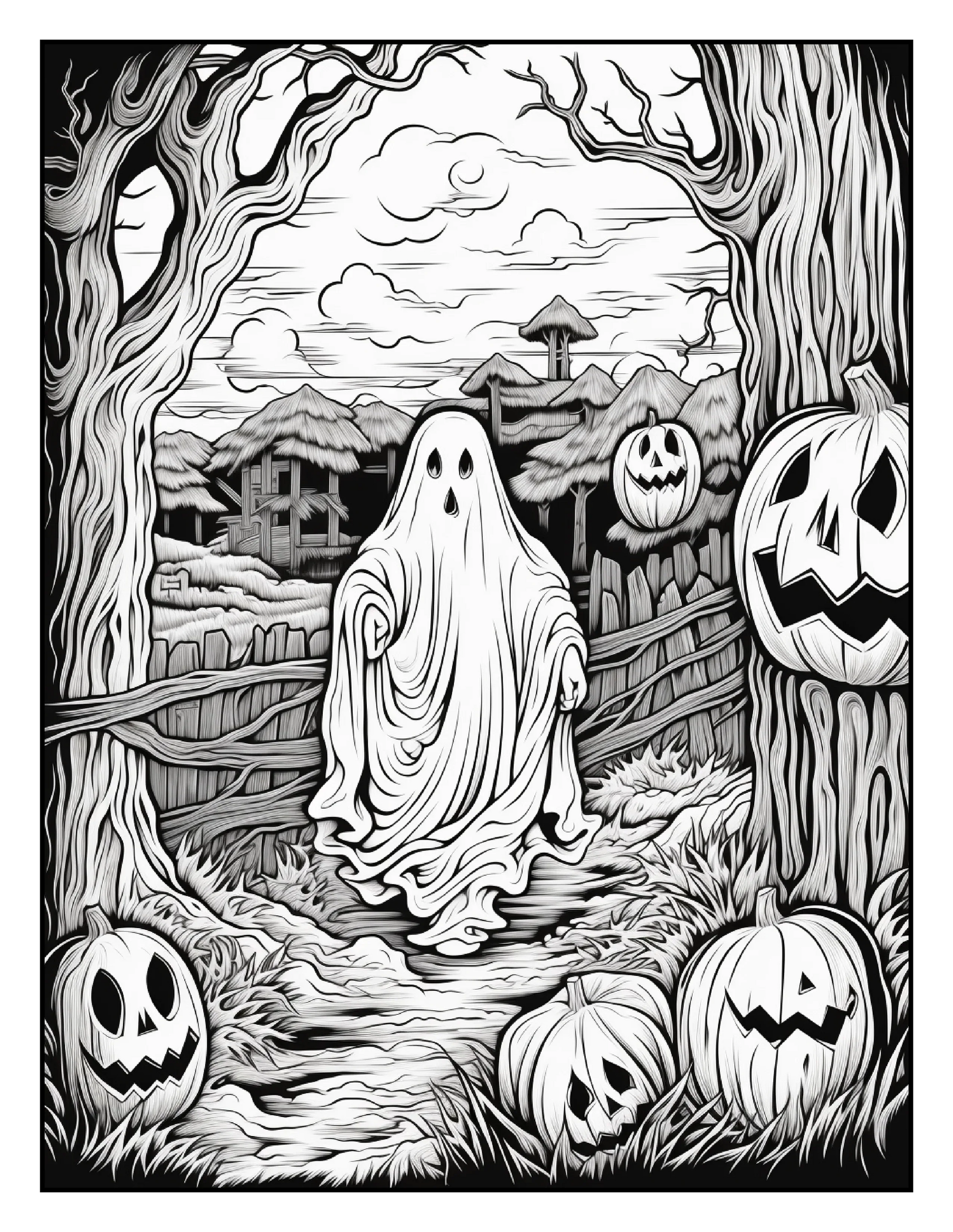 100 Halloween Ghost Coloring Pages For Adults 1-Robs Books