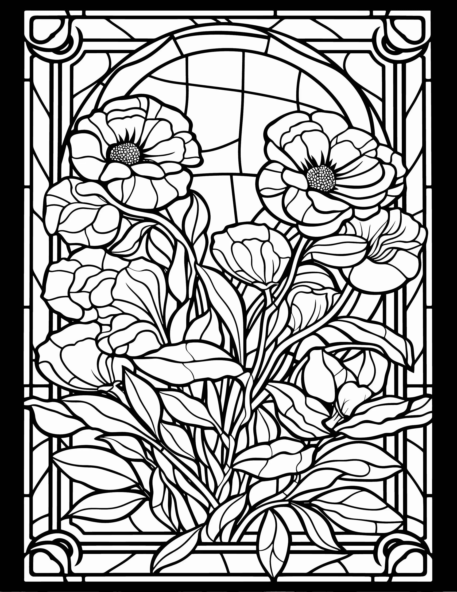 233 Floral Stained Glass Coloring Pages-Robs Books