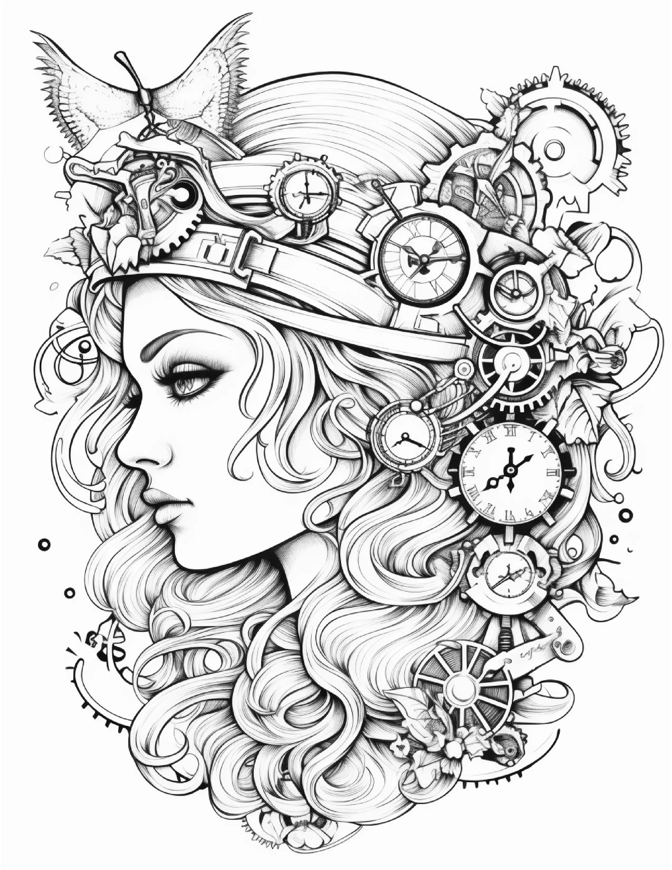 100 Steampunk Fairies Coloring Pages 2 - Robs Books