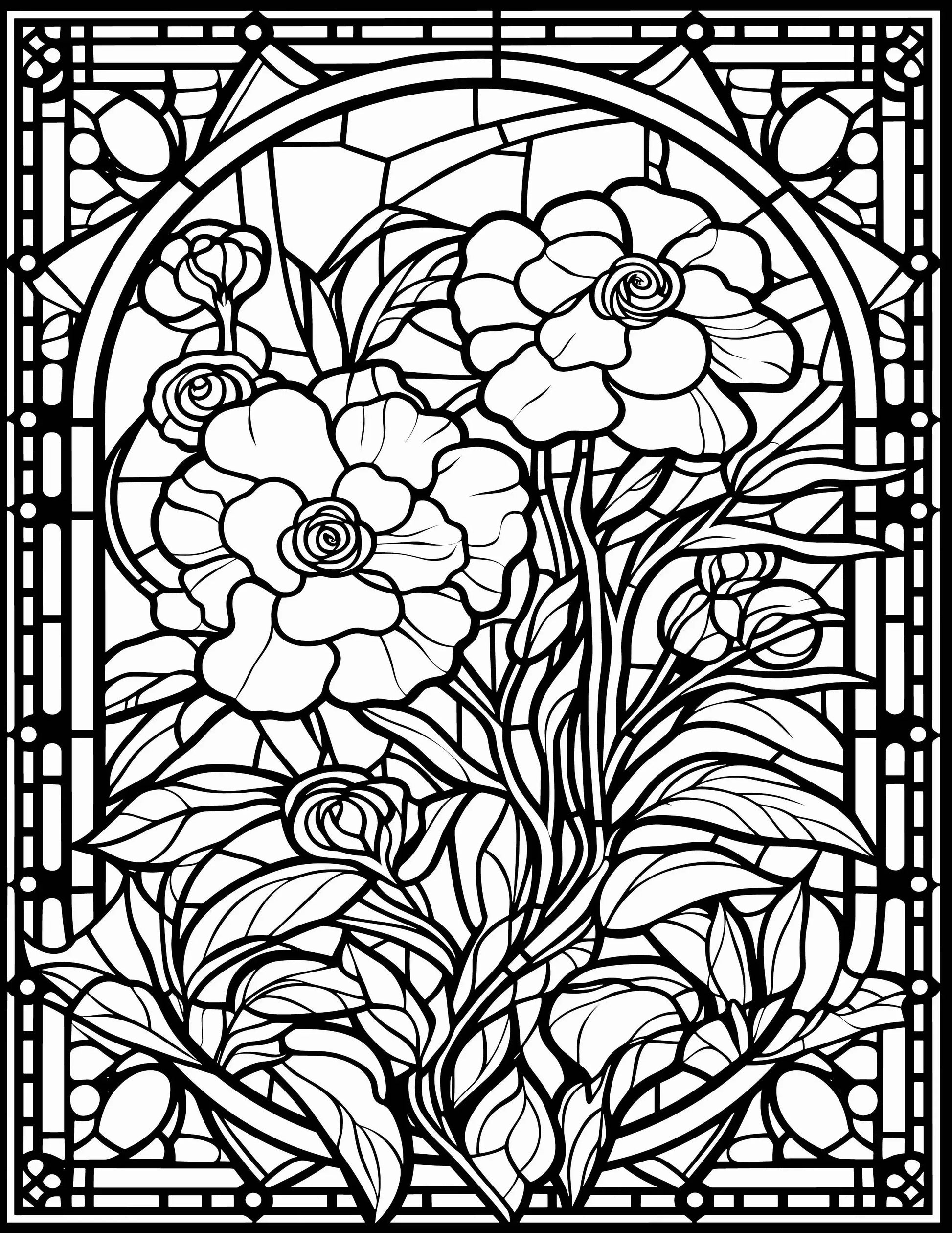 233 Floral Stained Glass Coloring Pages-Robs Books