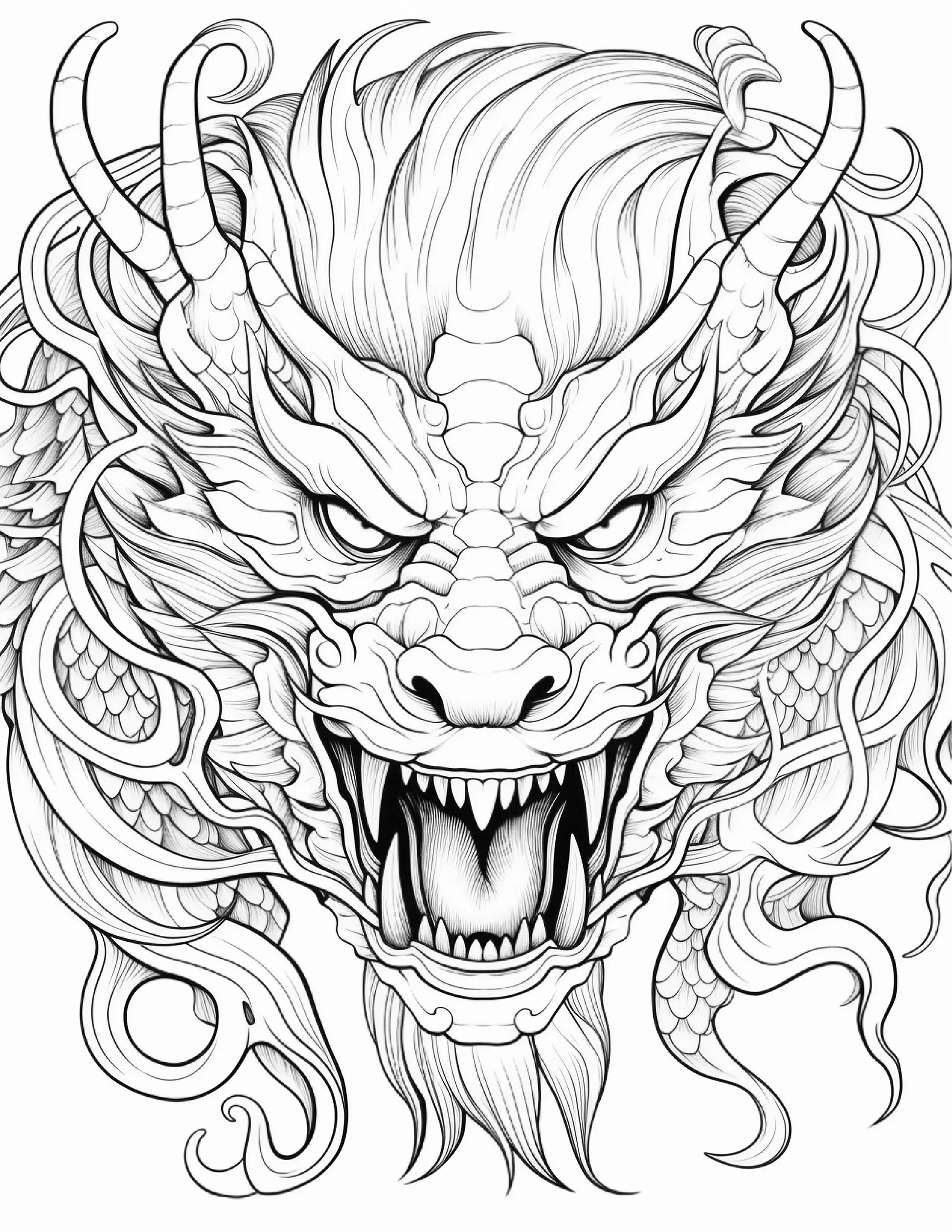 270 Chinese Dragon Coloring Pages For Adults 3-Robs Books