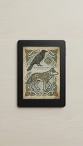 E-reader showing 'Whispered Lore' cover with raven and wolf on wood.
