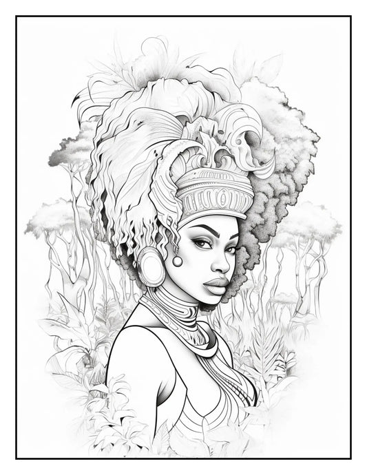 African-Black-Woman-Coloring Book 163 Pages-Robs Books