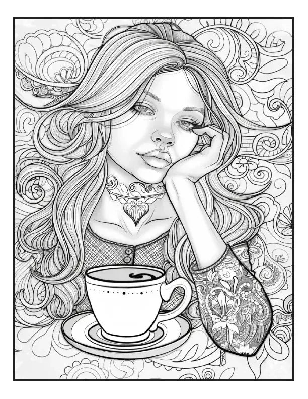 200 Coffee Girls Coloring Pages for Adults-Robs Books