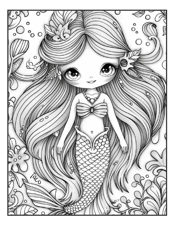 200 Mermaid Chibi Girls Coloring Pages for Adults-Robs Books