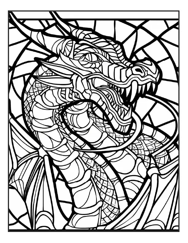 200 Stained Glass Dragon Coloring Pages for Adults-Robs Books
