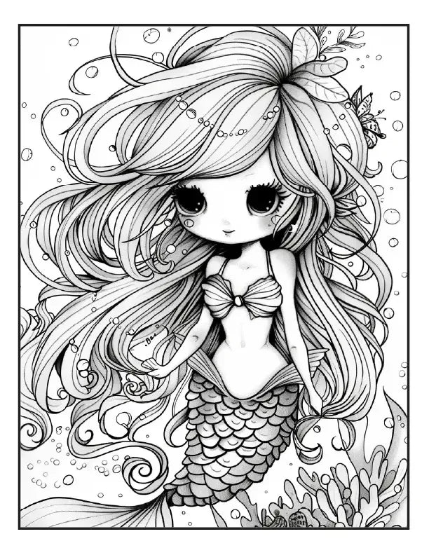 200 Mermaid Chibi Girls Coloring Pages for Adults-Robs Books