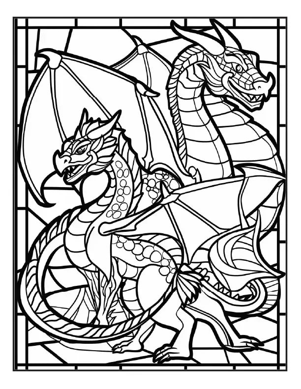 200 Stained Glass Dragon Coloring Pages for Adults-Robs Books
