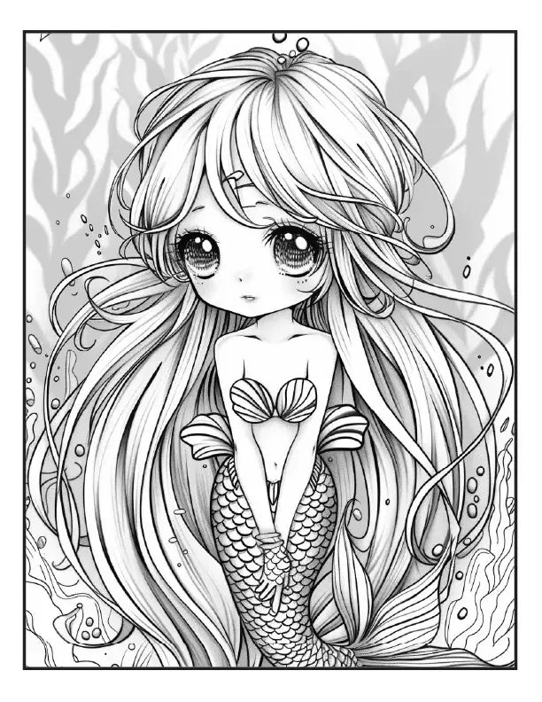 200 Mermaid Chibi Girls Coloring Pages for Adults-Robs Books