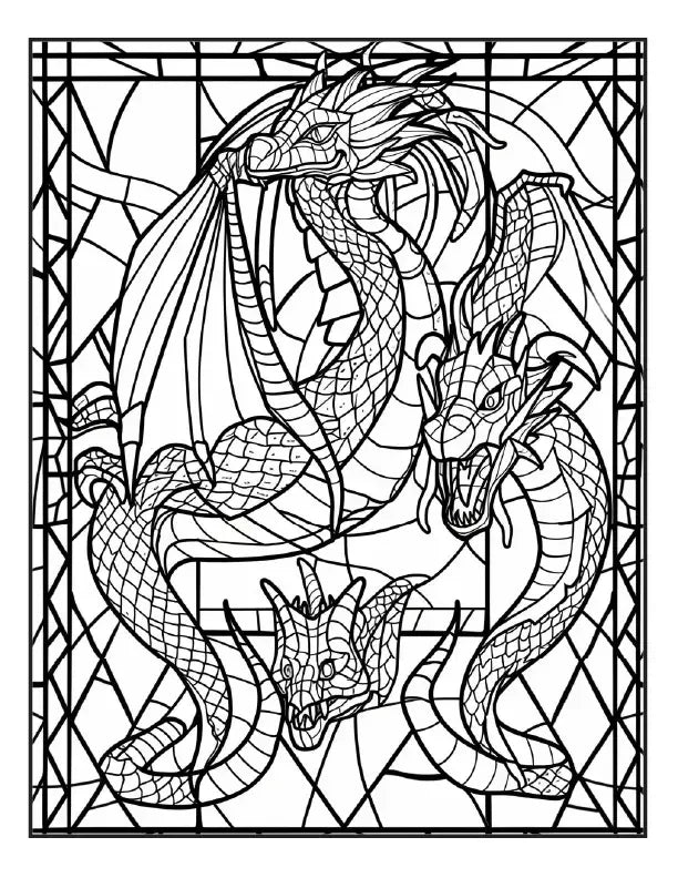200 Stained Glass Dragon Coloring Pages for Adults-Robs Books