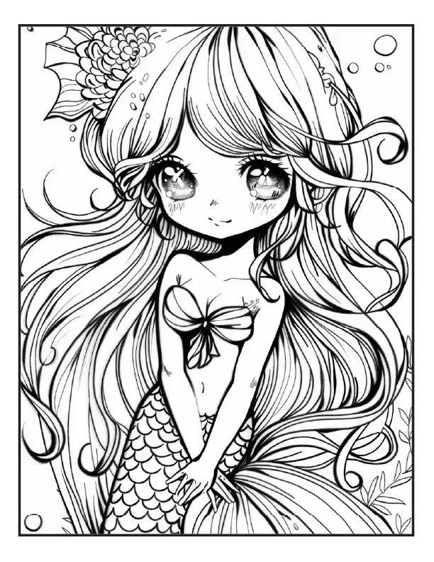 200 Mermaid Chibi Girls Coloring Pages for Adults-Robs Books