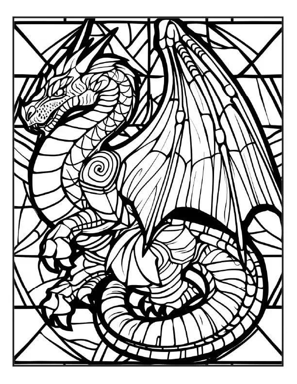 200 Stained Glass Dragon Coloring Pages for Adults-Robs Books