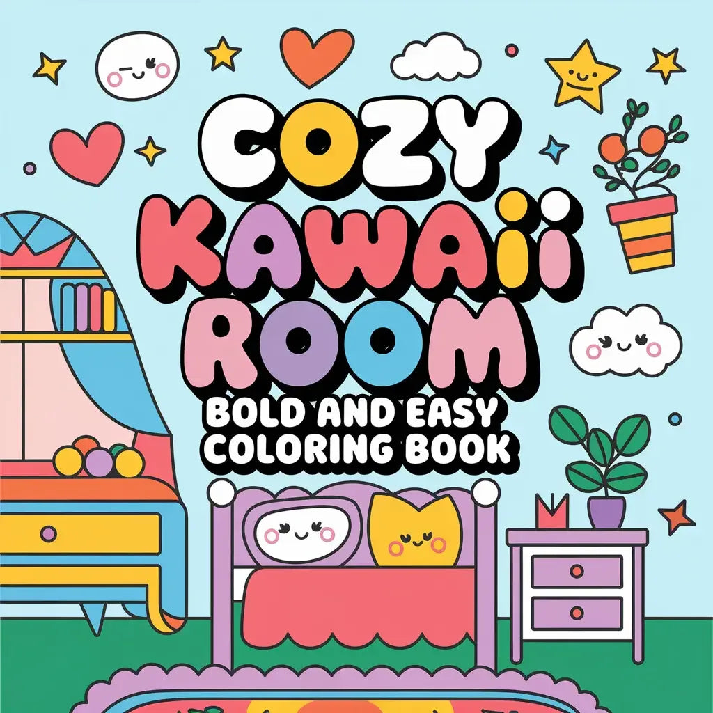 Cozy Kawaii room coloring pages-Robs Books