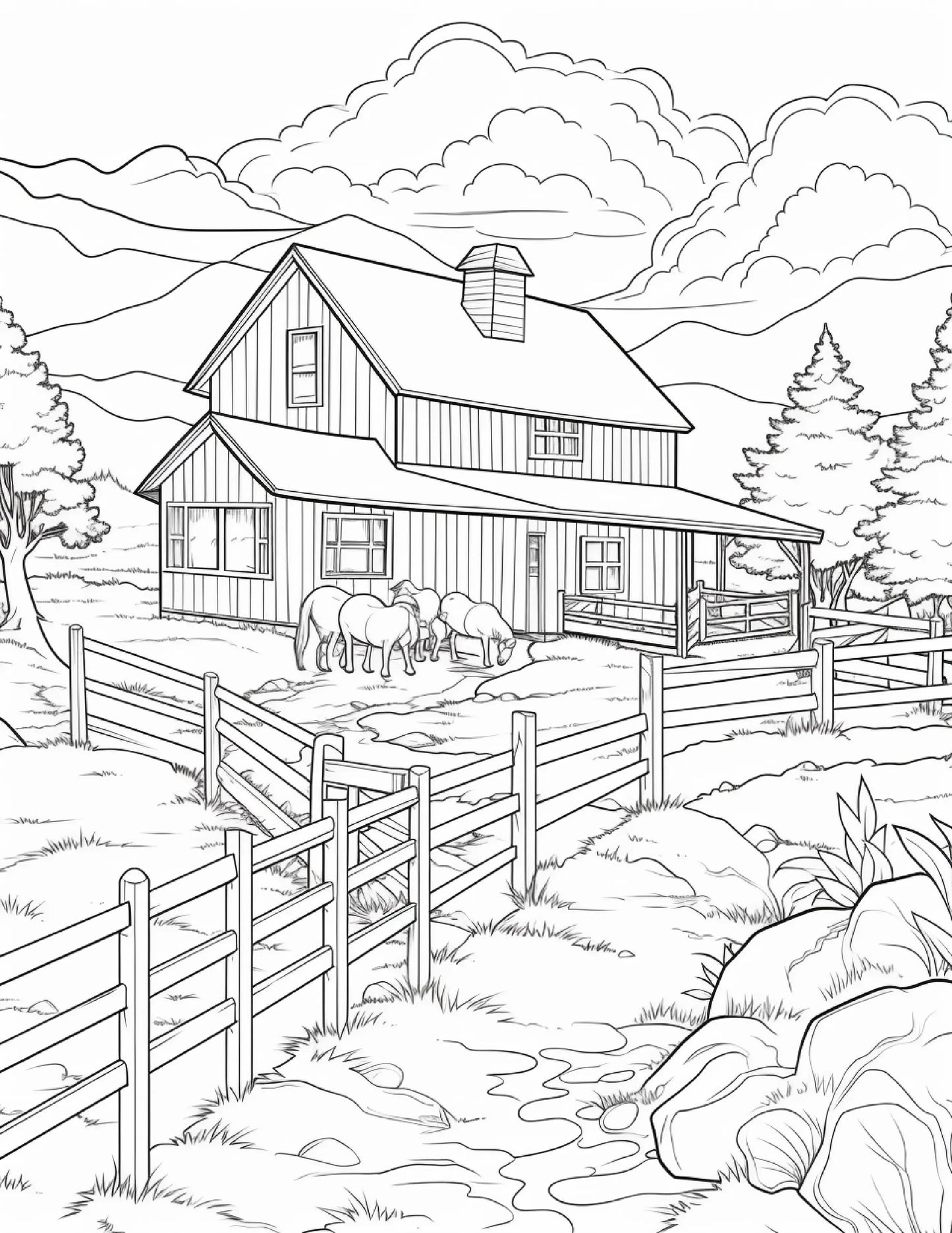 200 Country Farm Coloring Pages for Adults 1-Robs Books