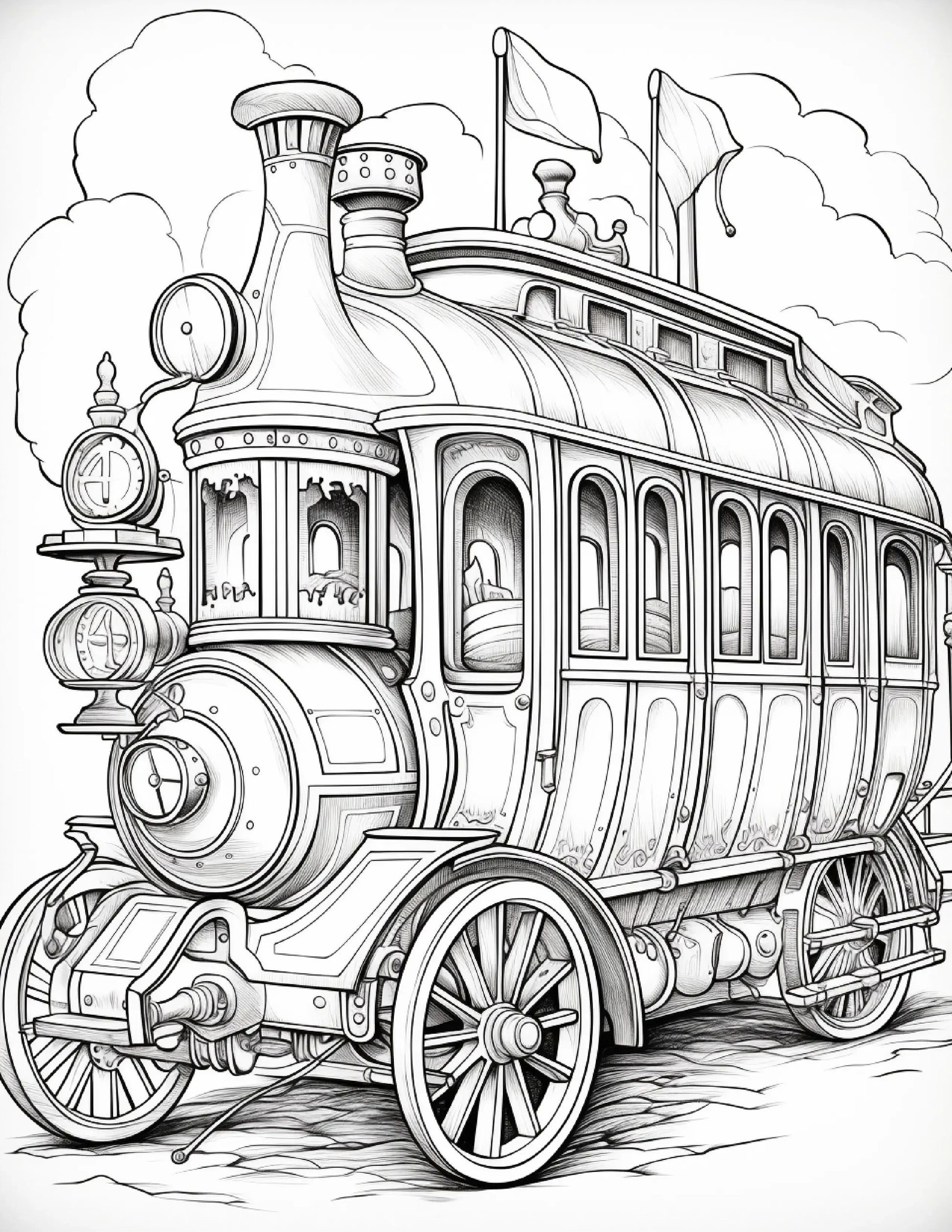 100 Steampunk Bus Coloring Pages 1-Robs Books