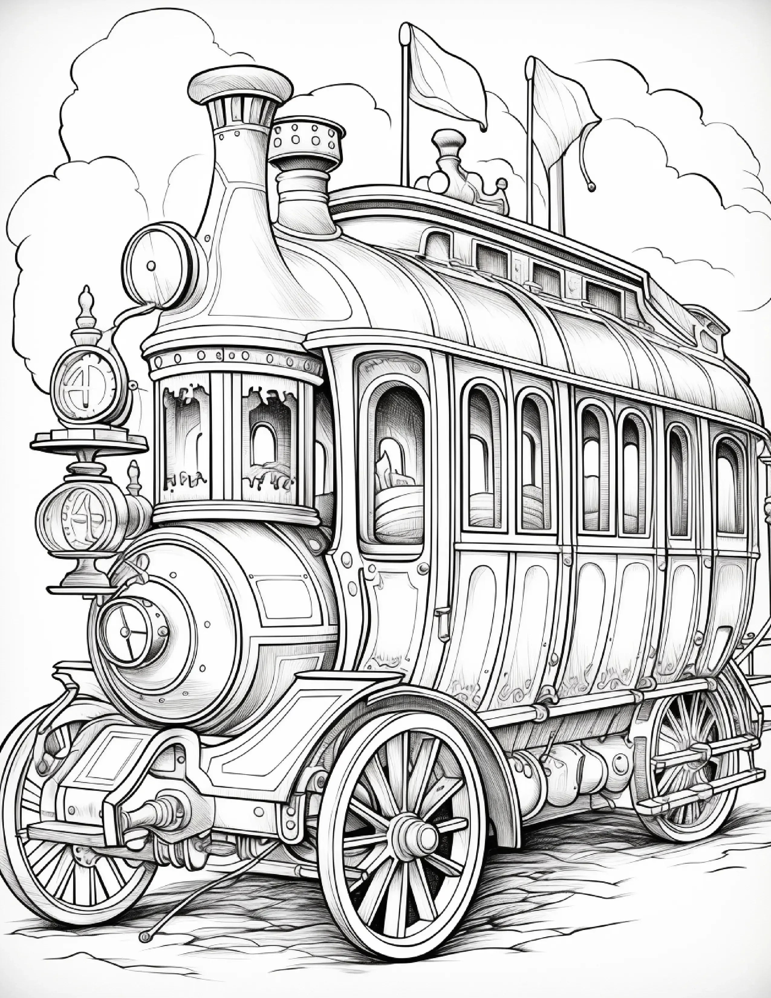100 Steampunk Bus Coloring Pages 1 - Robs Books