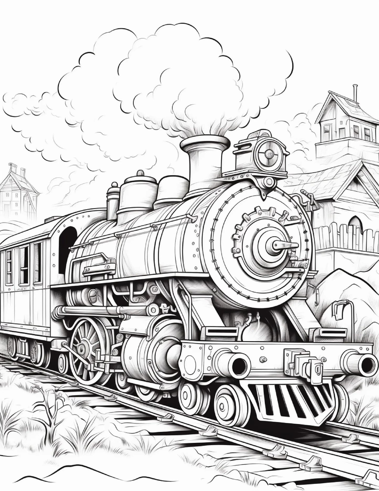 100 Steampunk Train Coloring Pages 1-Robs Books