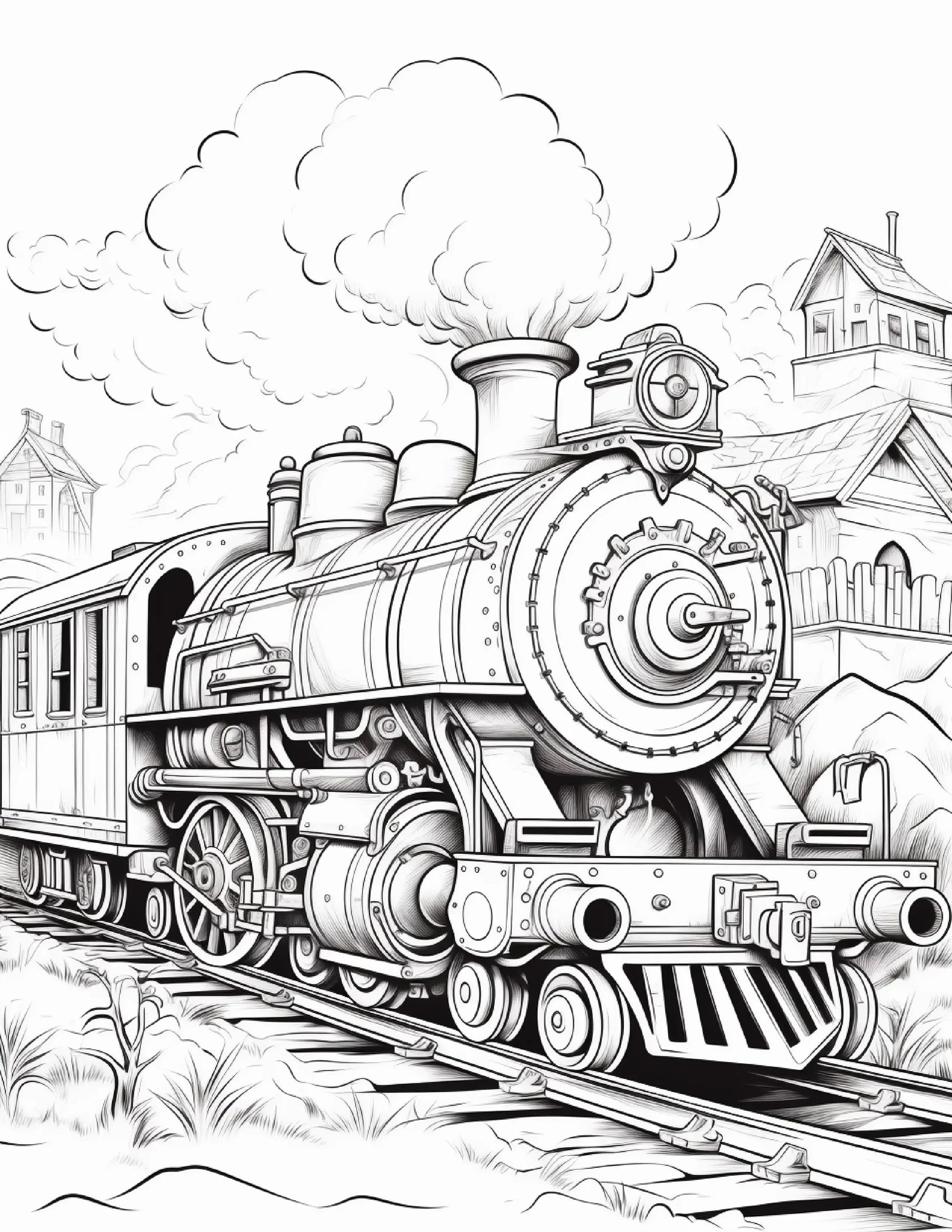 100 Steampunk Train Coloring Pages 1-Robs Books