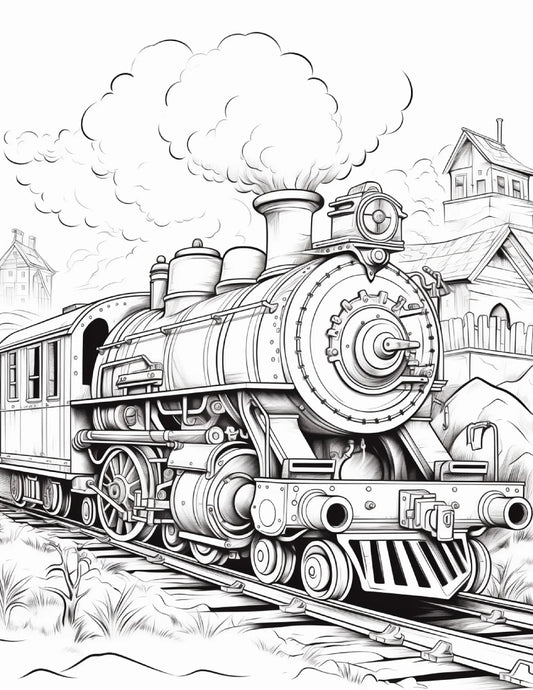 100 Steampunk Train Coloring Pages 1-Robs Books