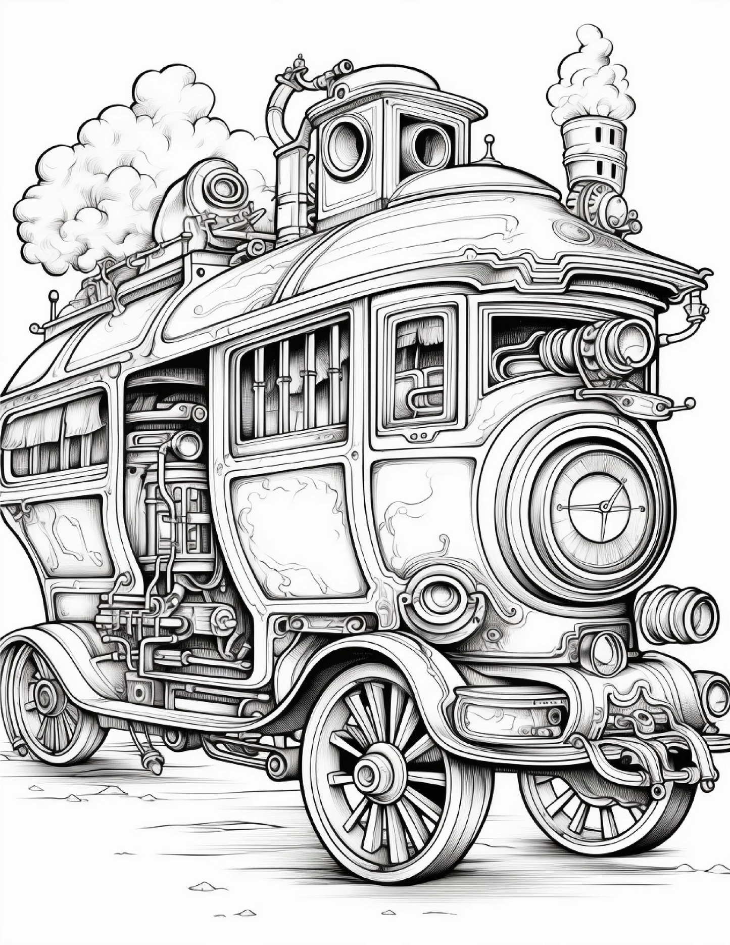 100 Steampunk Bus Coloring Pages 1-Robs Books