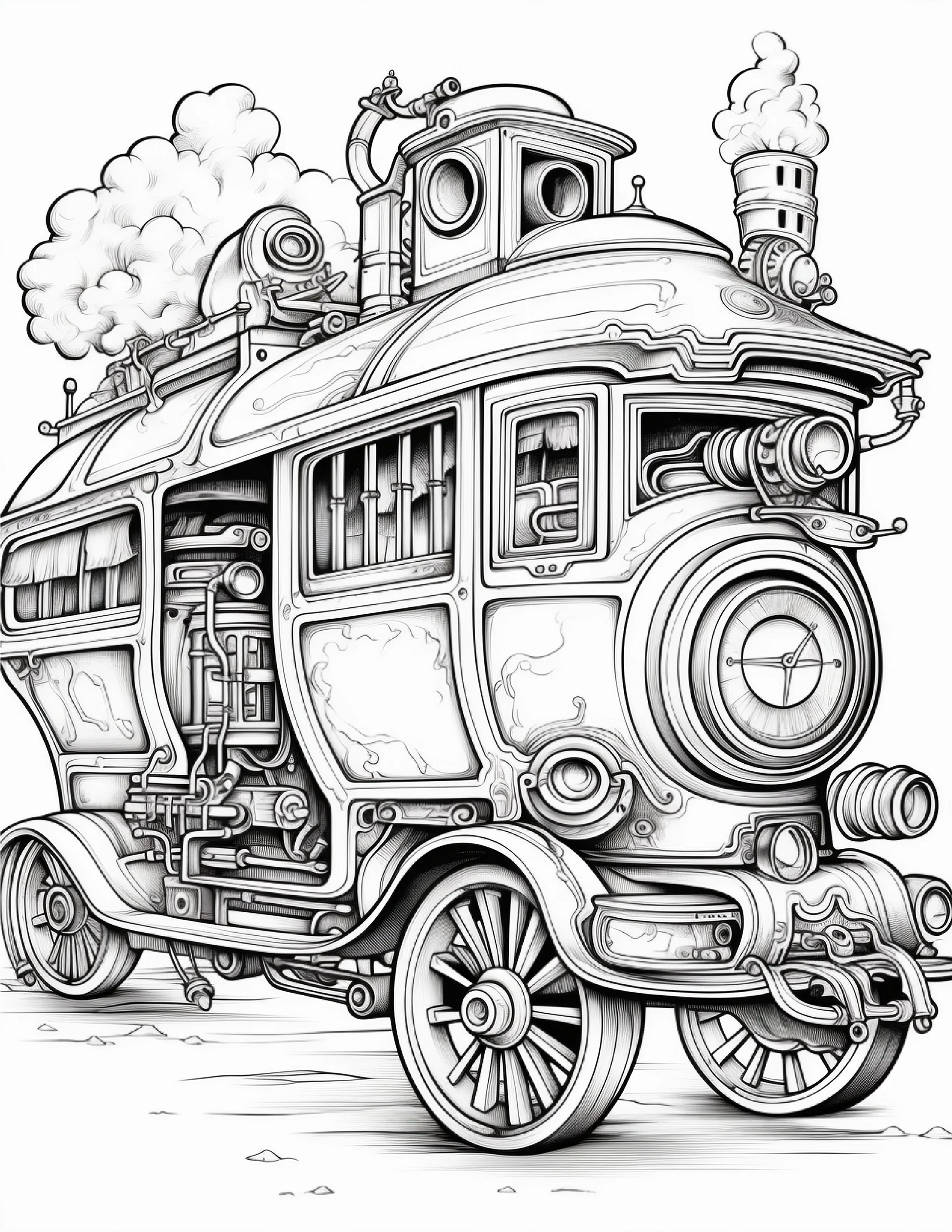 100 Steampunk Bus Coloring Pages 1-Robs Books