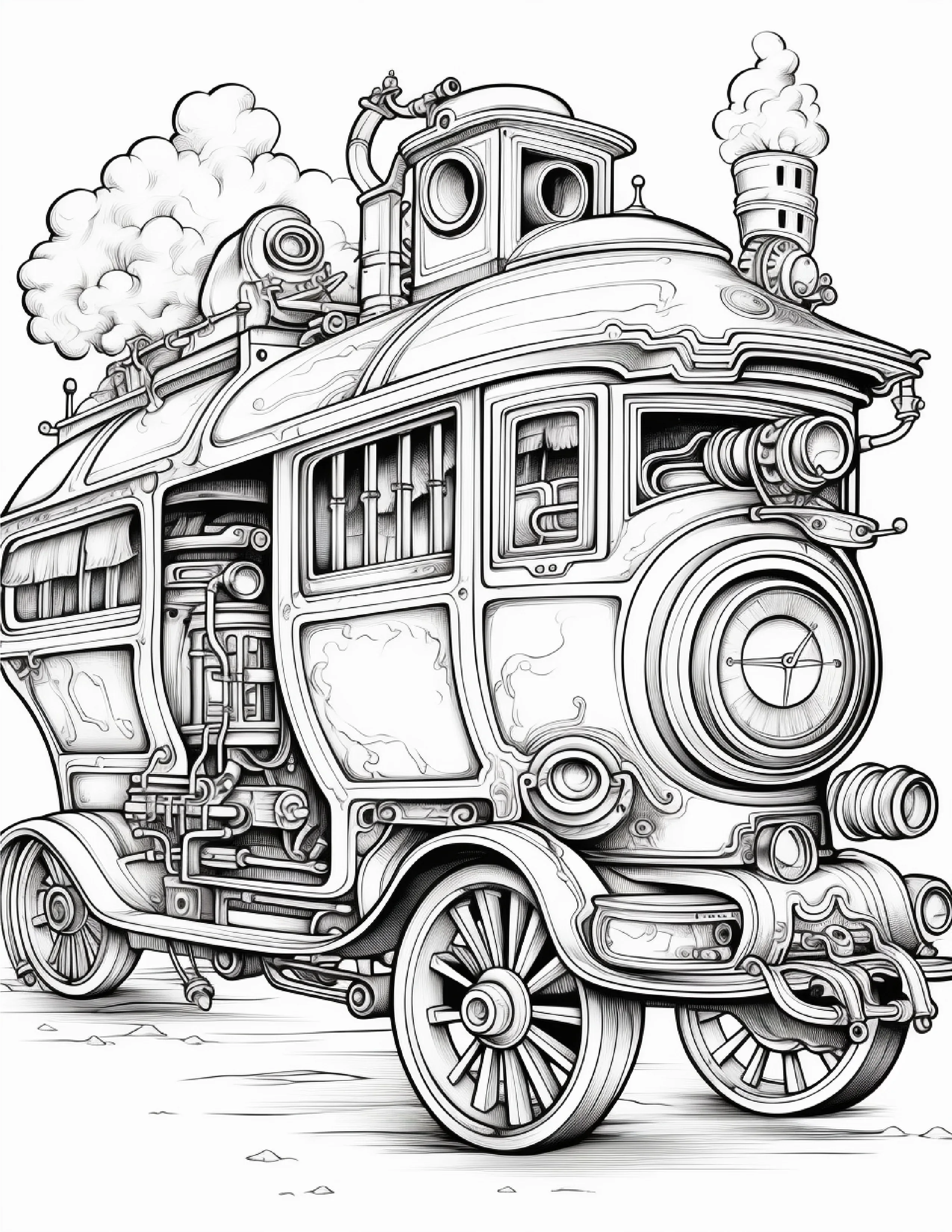 100 Steampunk Bus Coloring Pages 1 - Robs Books