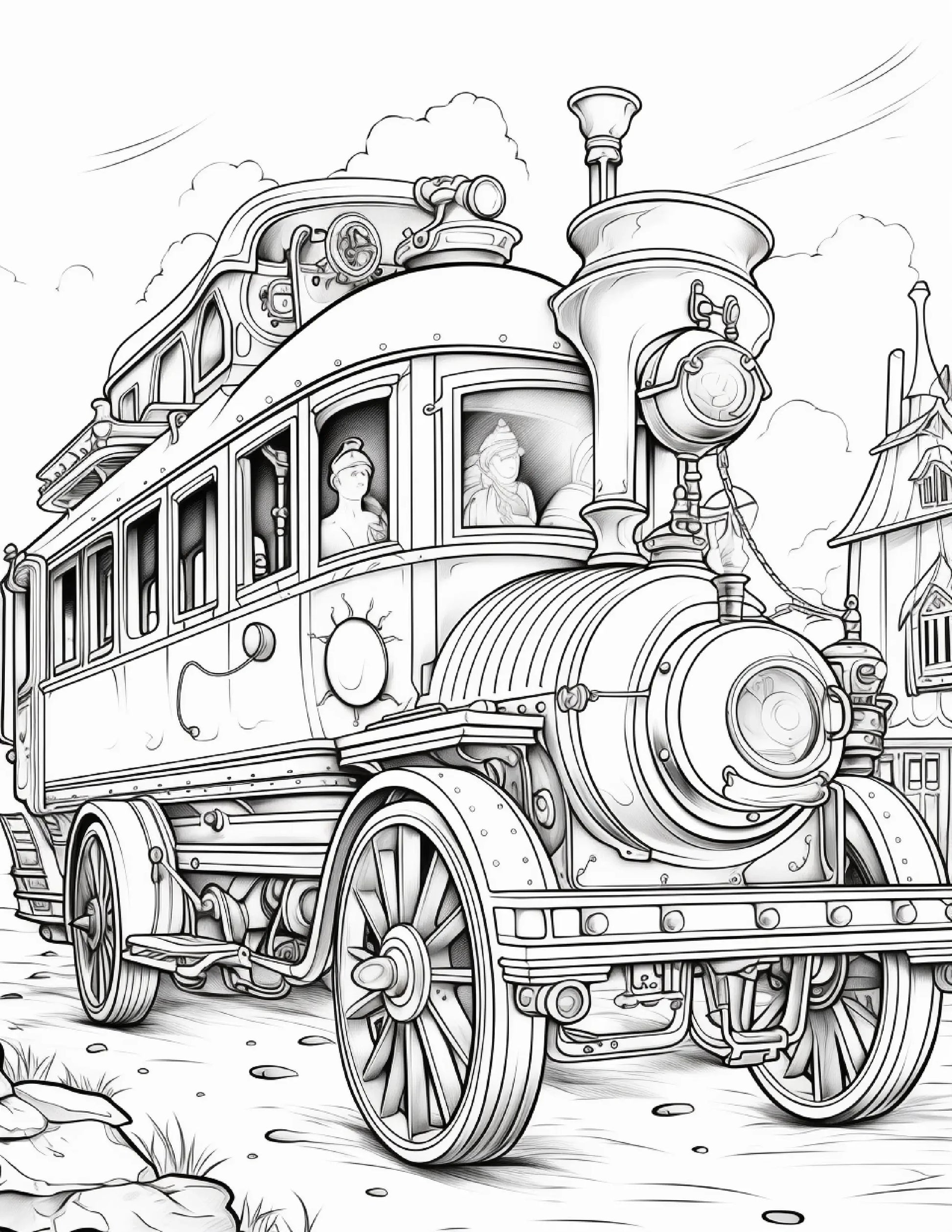 100 Steampunk Bus Coloring Pages 1-Robs Books