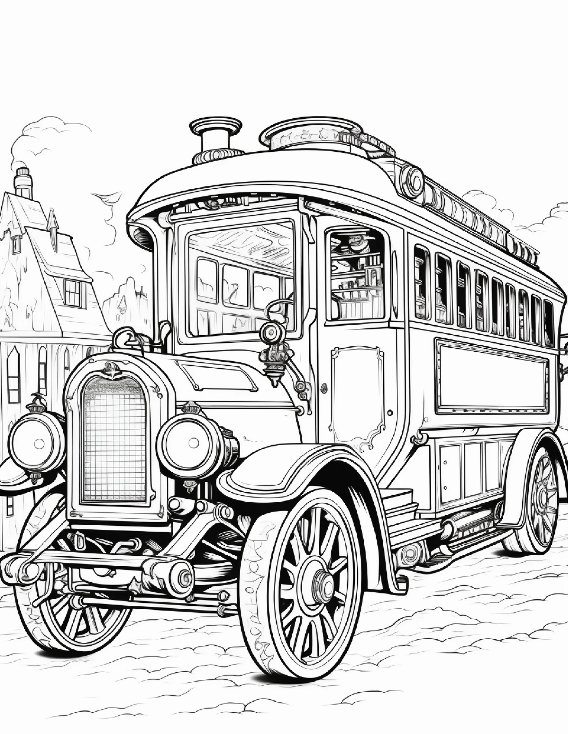 100 Steampunk Bus Coloring Pages 1-Robs Books