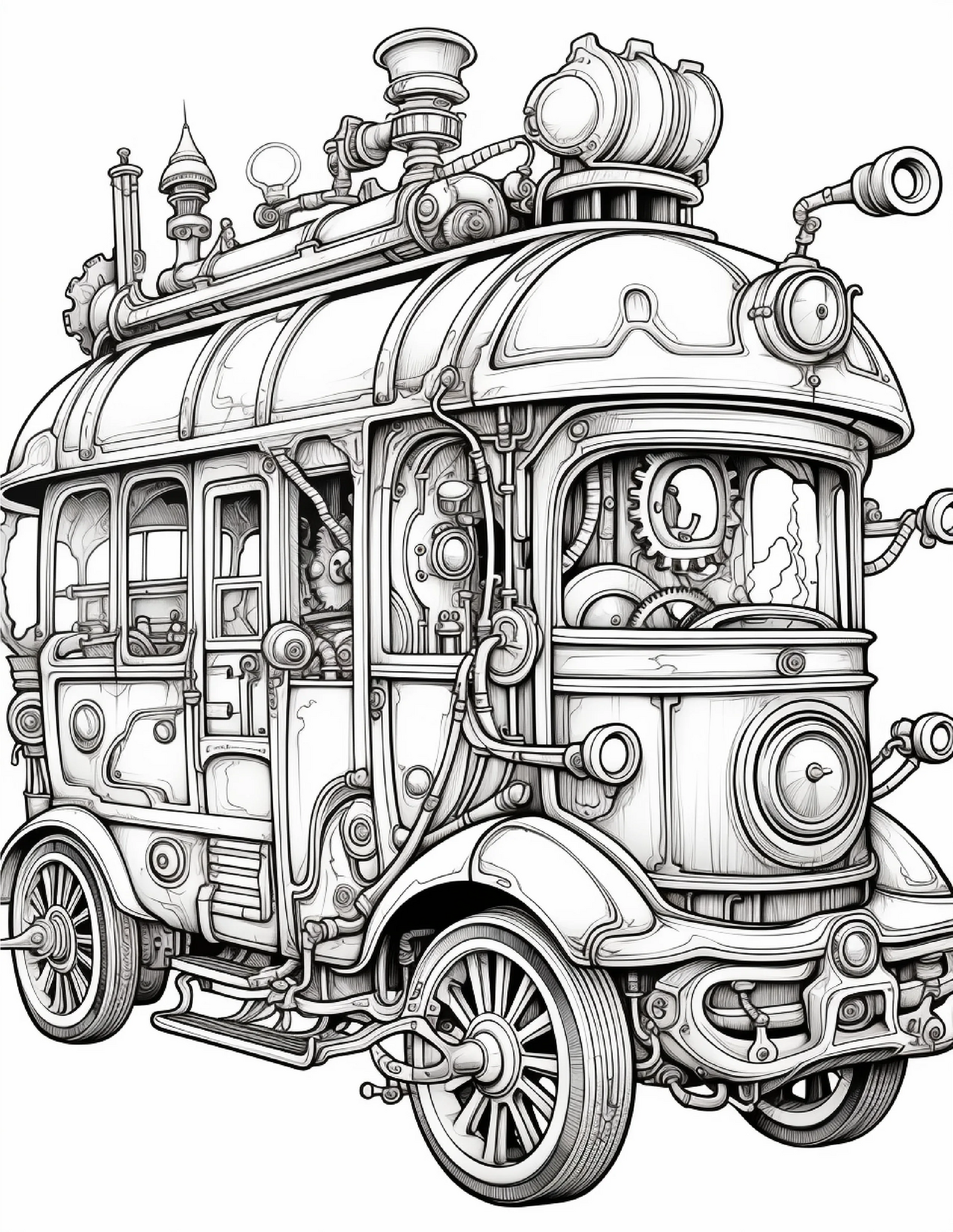 100 Steampunk Bus Coloring Pages 1-Robs Books