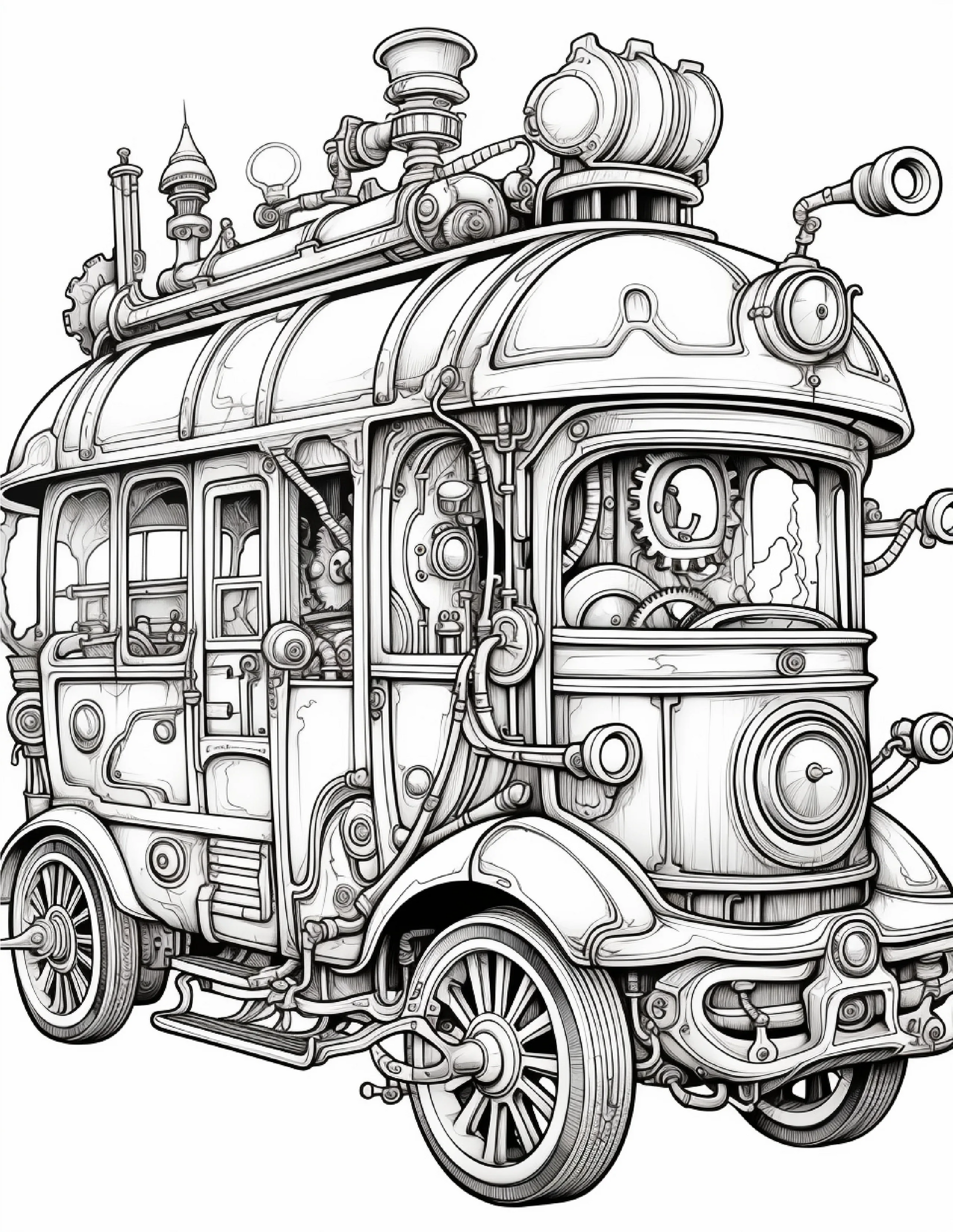 100 Steampunk Bus Coloring Pages 1-Robs Books