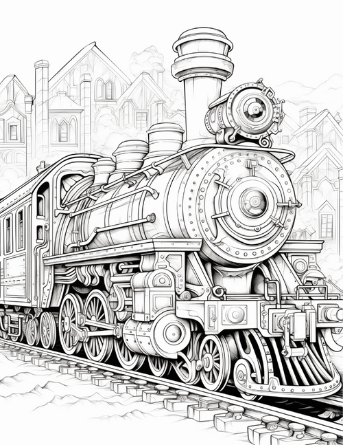 100 Steampunk Train Coloring Pages 2 - Robs Books