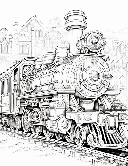 100 Steampunk Train Coloring Pages 2-Robs Books
