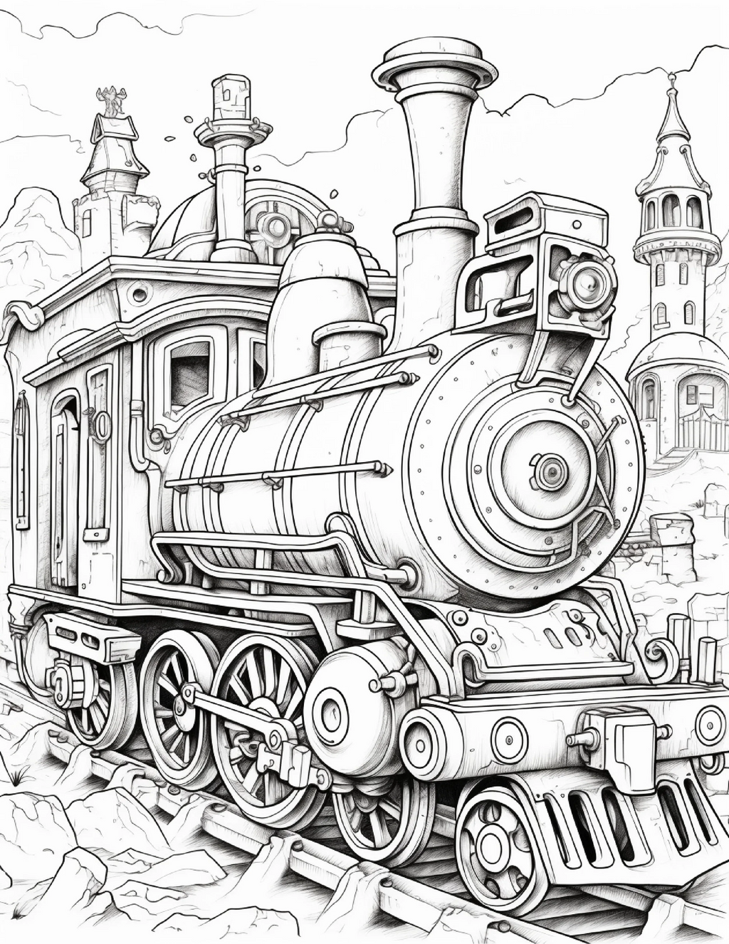 100 Steampunk Train Coloring Pages 2 - Robs Books