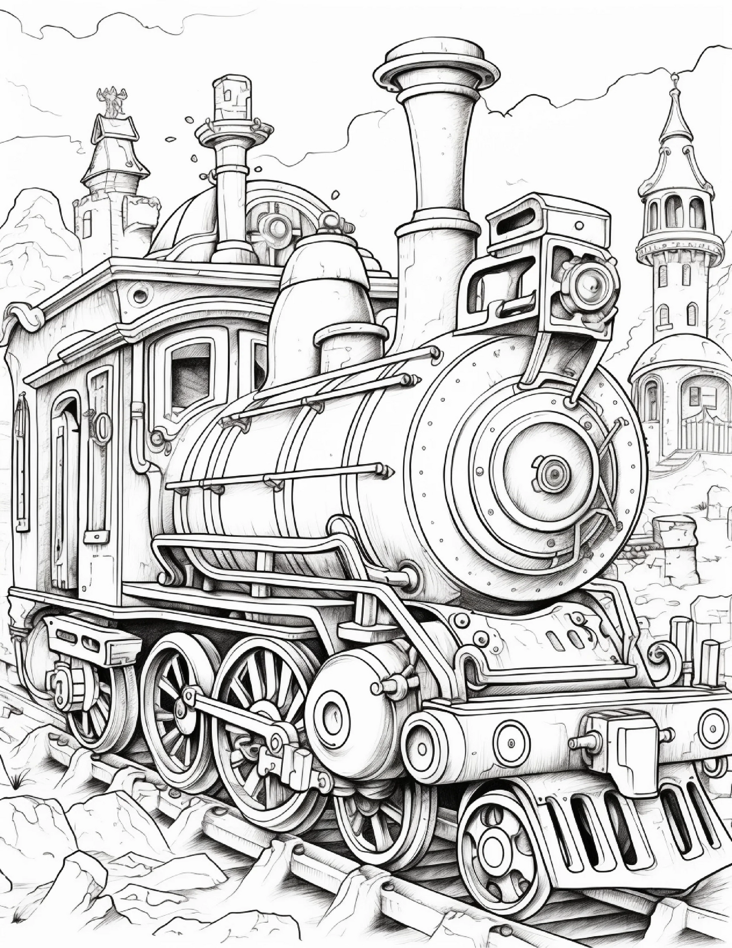 100 Steampunk Train Coloring Pages 2-Robs Books