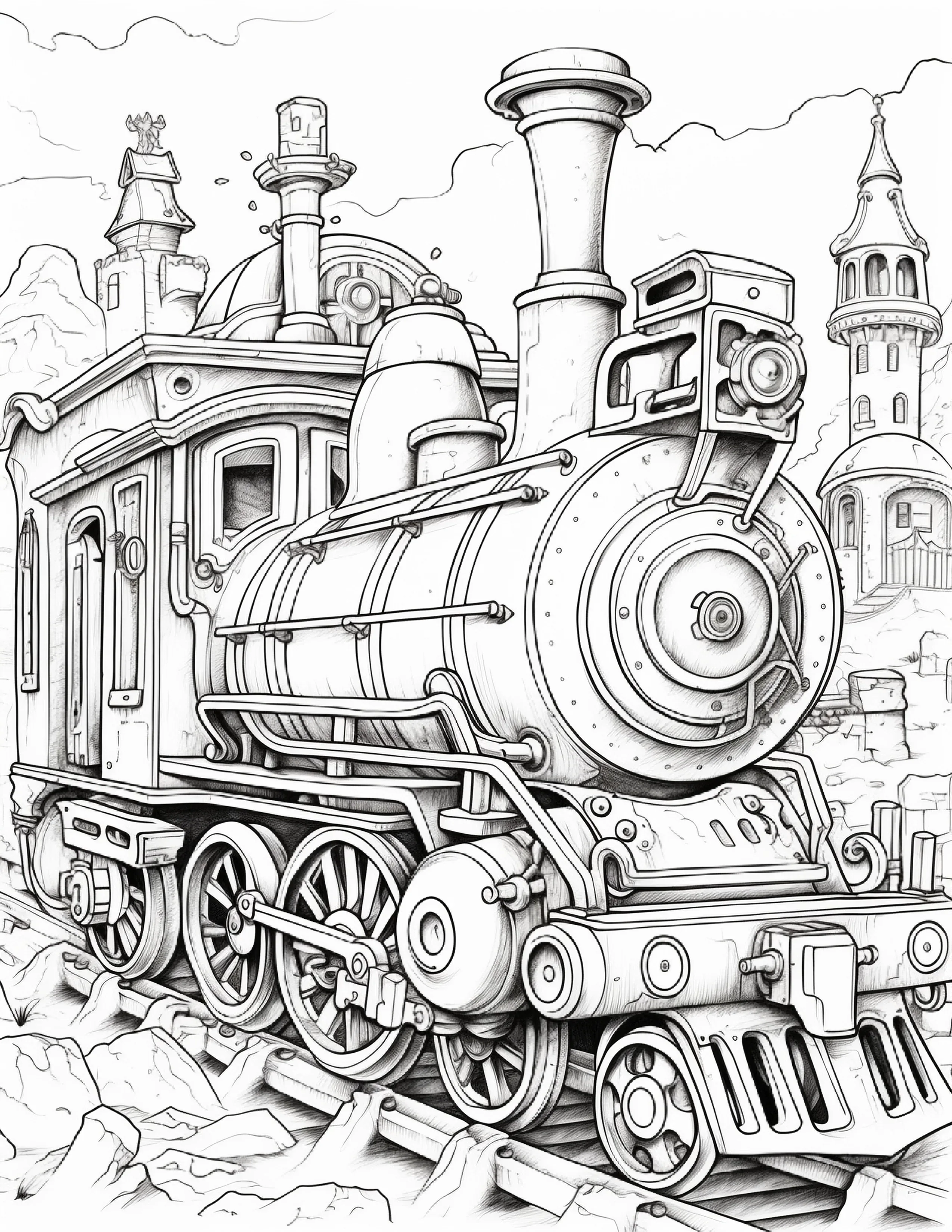 100 Steampunk Train Coloring Pages 2 - Robs Books