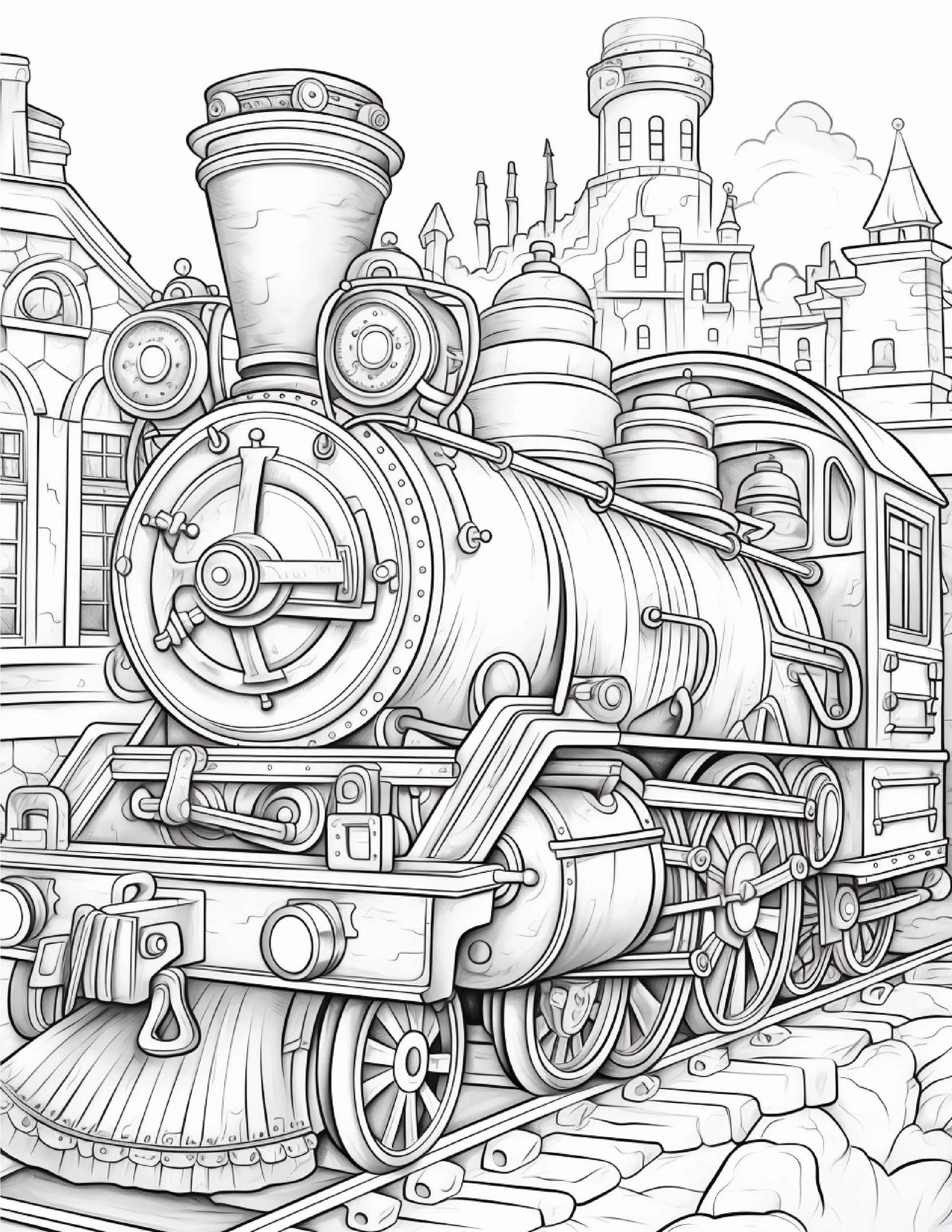 100 Steampunk Train Coloring Pages 2-Robs Books