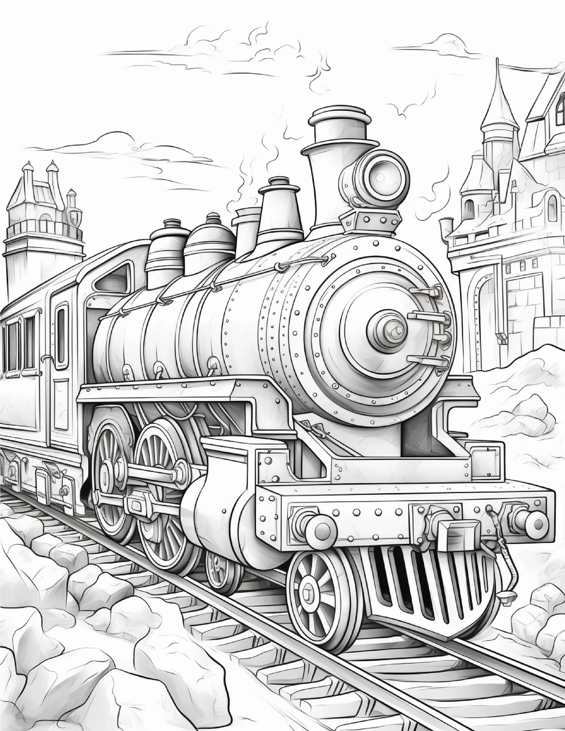 100 Steampunk Train Coloring Pages 1-Robs Books