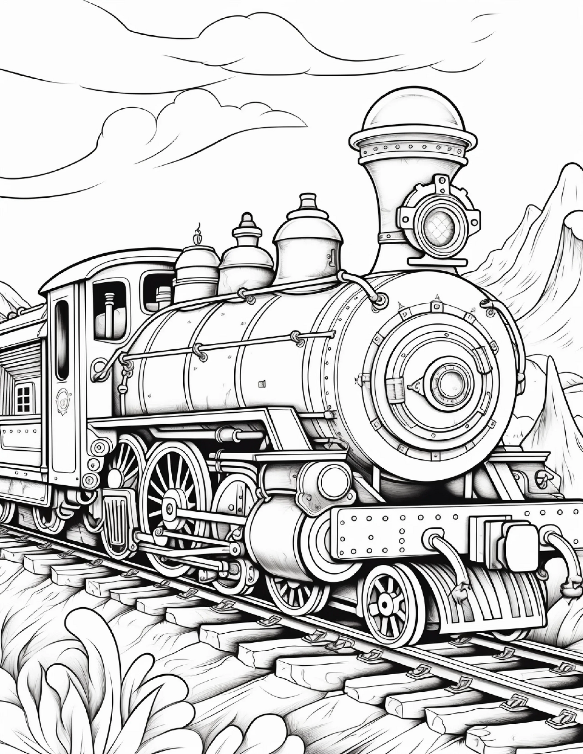 100 Steampunk Train Coloring Pages 2-Robs Books