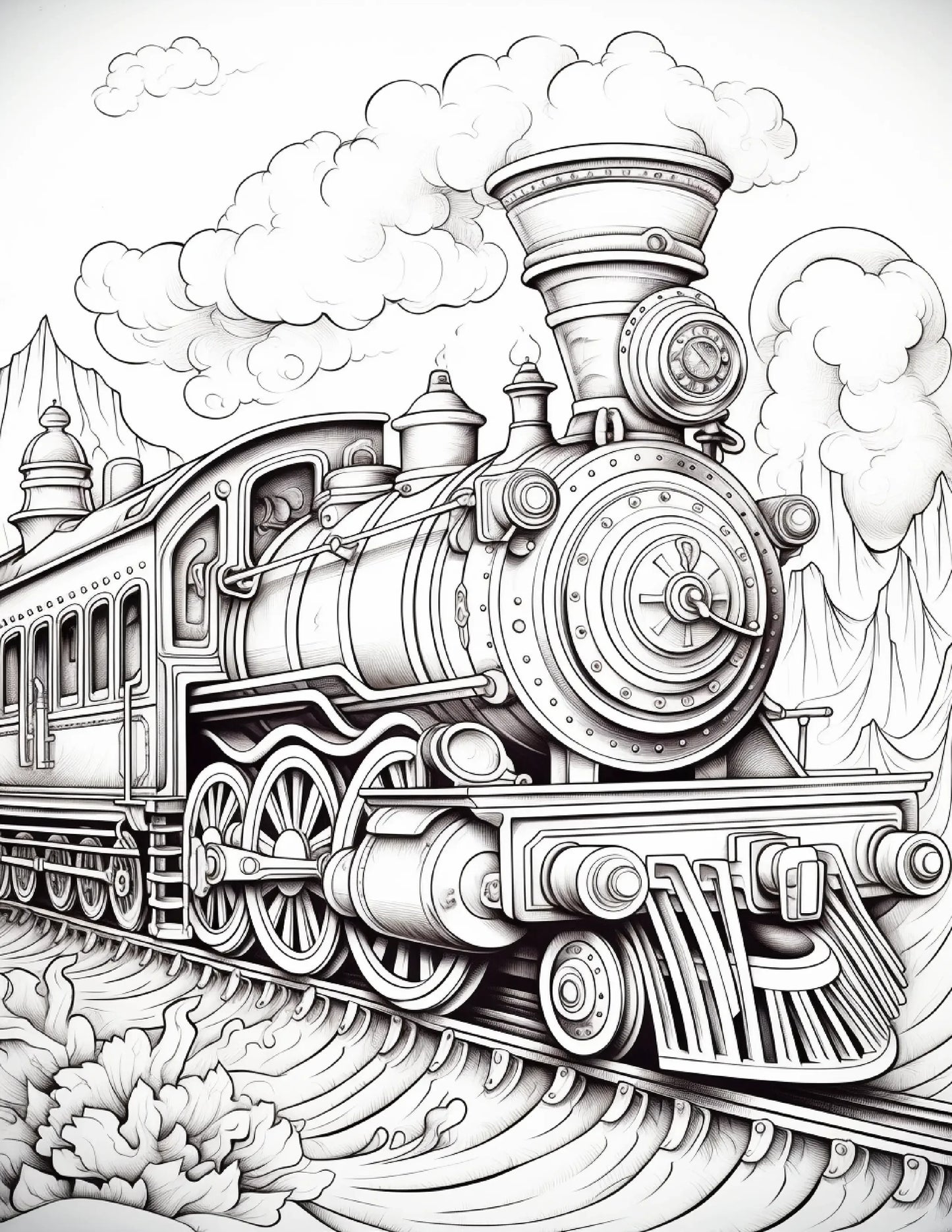 100 Steampunk Train Coloring Pages 2-Robs Books
