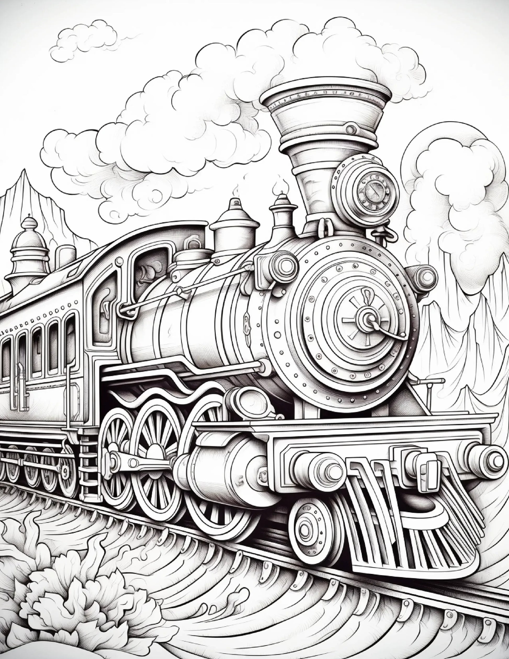 100 Steampunk Train Coloring Pages 2-Robs Books